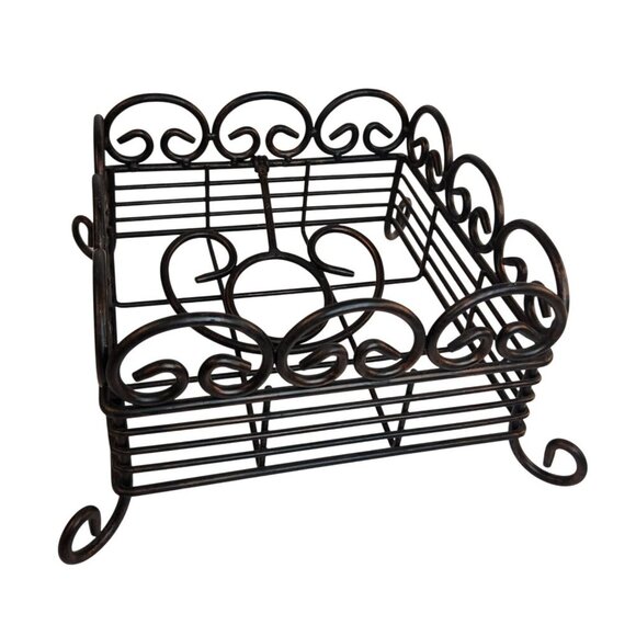 Scrolled Cast Iron Napkin Holder Rustic Tabletop Design Decorative Black Square - Picture 1 of 8